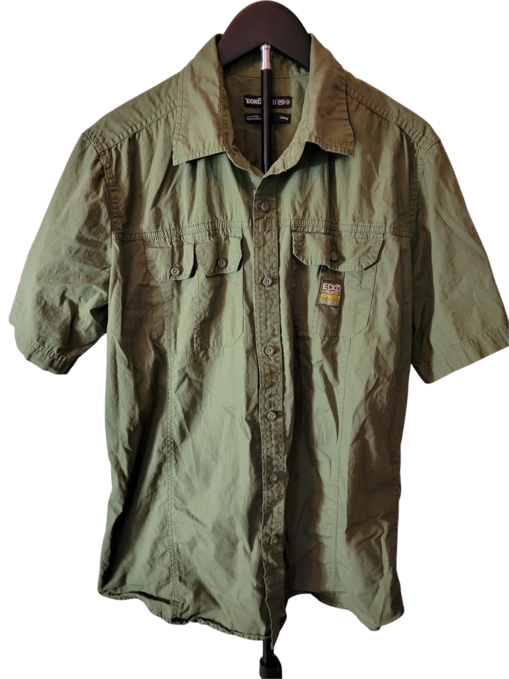 Ecko Unlimited Men's Short Sleeve Button-Up Shirt - Olive Green - Large